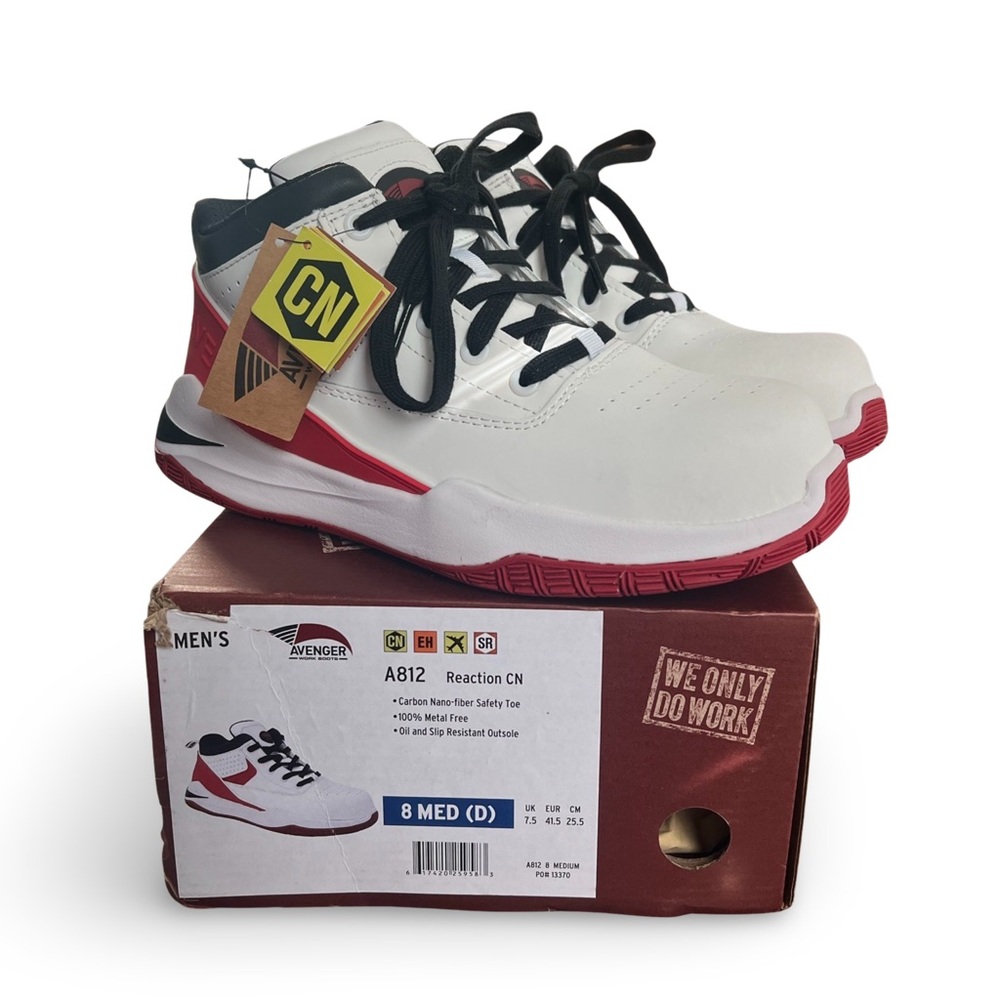 Avenger Mens Reaction Mid White Leather Work & Safety Shoes Sneakers Size 8 NWT